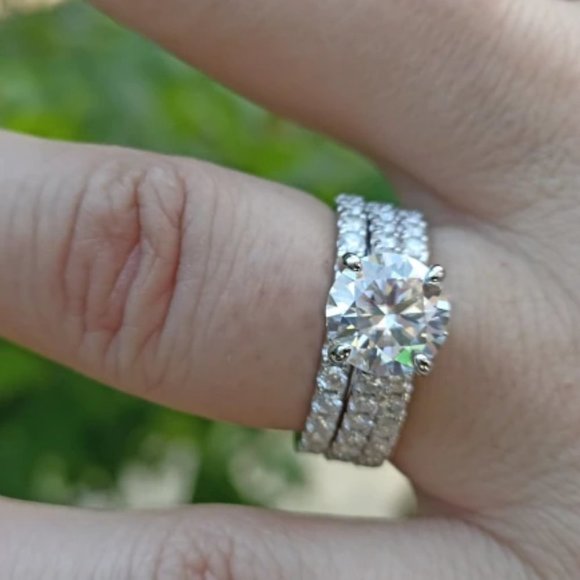 Certified 4.75ct. t.w. Moissanite Diamond Wedding 3 pcs Ring Set NEW - Picture 4 of 14